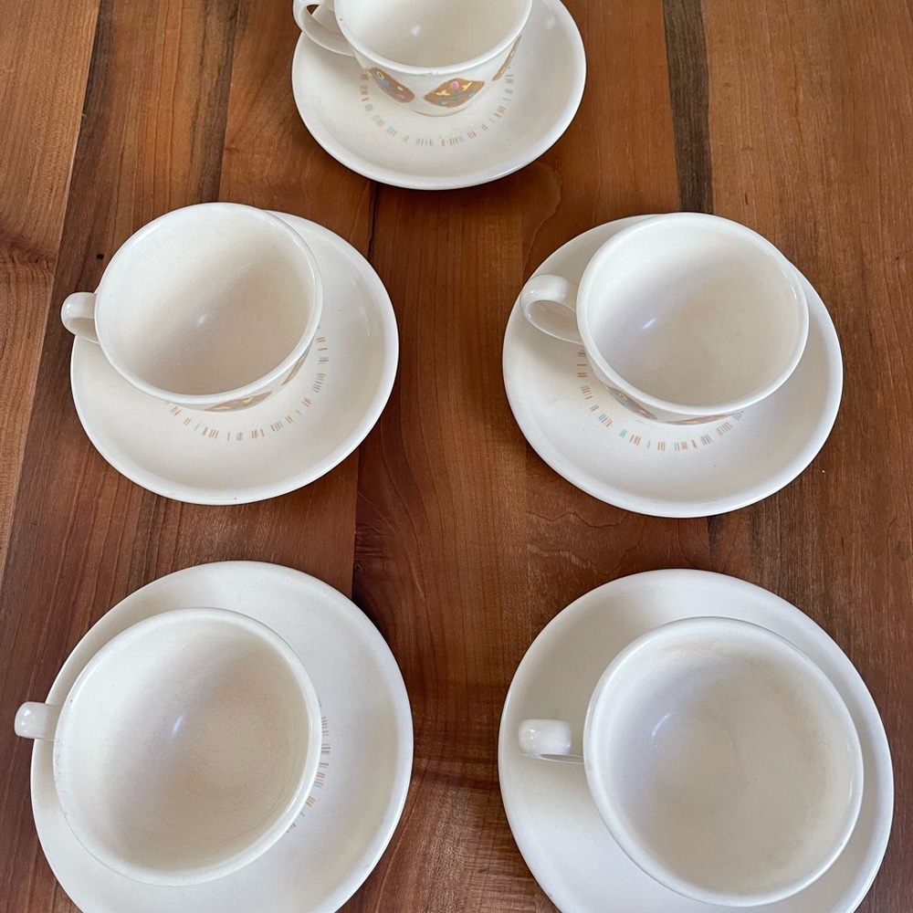 Set of Five Vintage Vernon Kilns Ware Stoneware Cups and Saucers Floral MCM - Picture 3 of 7